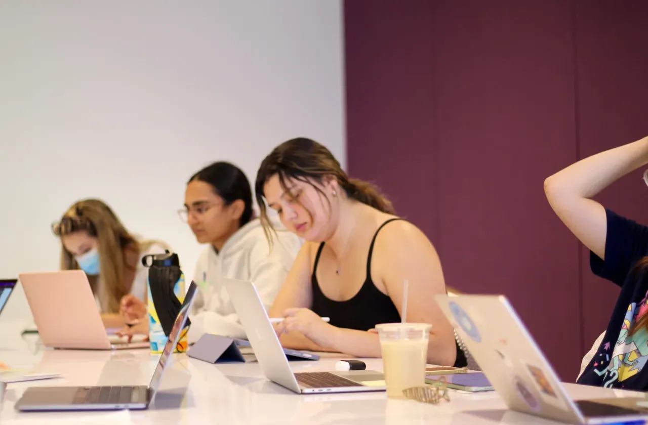 Students in a tutoring session, on their laptops.